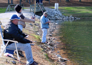Anglers take advantage of winter fishing at Madison County Lake.