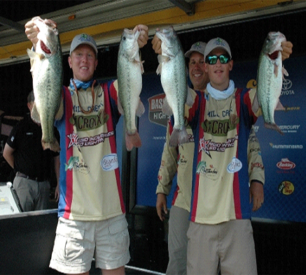 The team of Noah Pescitelli and Westin Sachs of Mill Creek High School take the lead on Day 1 of the Bassmaster High School Open on Douglas Lake out of Dandridge, Tenn. The team brought a total of 17 pounds, 5 ounces to the scale.  Photo by Craig Lamb/Bassmaster 