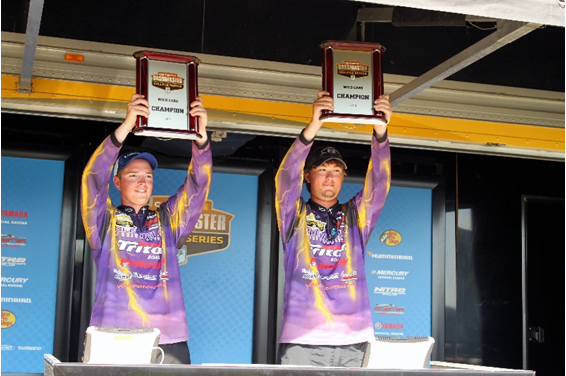 Jacob Hardy and Jake Lawrence of Bethel University won the Carhartt College Series Wild Card trophy at the 2013 event held on Pickwick Lake. This year more than 130 college teams will return to Pickwick to compete for a spot in the 2014 Carhartt Bassmaster College Series National Championship.  Photo by Shaye Baker/Bassmaster