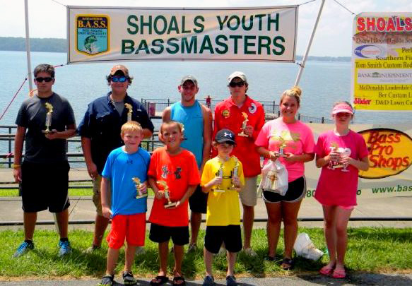 The division top three winners of the Shoals Youth Bassmasters August 23 tournament on Wilson Lake.