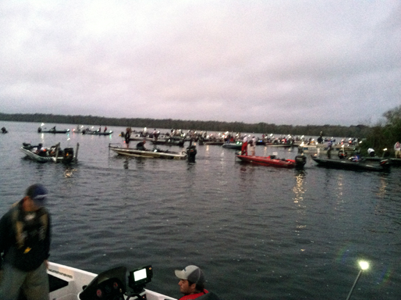 Teams prepare for launch for the day's competition in the 2015 Carhartt Bassmaster College Series Southern Regional. SFN photo Ernie Darracott
