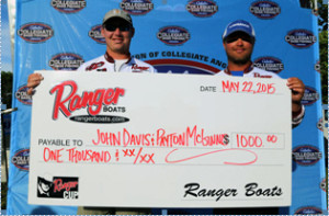 John Davis and Payton McGinnis, collegiate anglers from the University of Alabama, qualified for the 2015 Ranger Cup University Team of the Year Challenge.