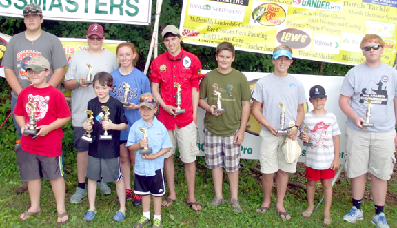 Shoals Youth Bassmasters winners from each age division. SYBM photo