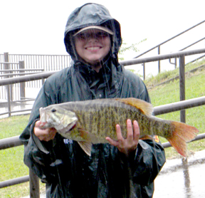 Hanna Freeman with her big smallmouth. SYBM photo